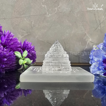 Shri Chakra (Shree Yantra) Meru in Clear Quartz(Certified)