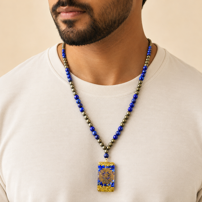 Lapis Lazuli & Pyrite Shri Yantra Necklace for Abundance