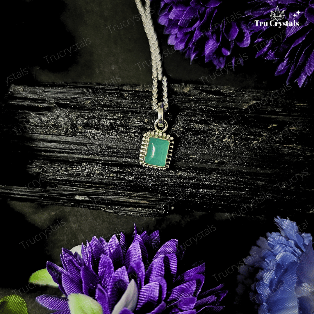 Silver Green Aventurine Square Pendant