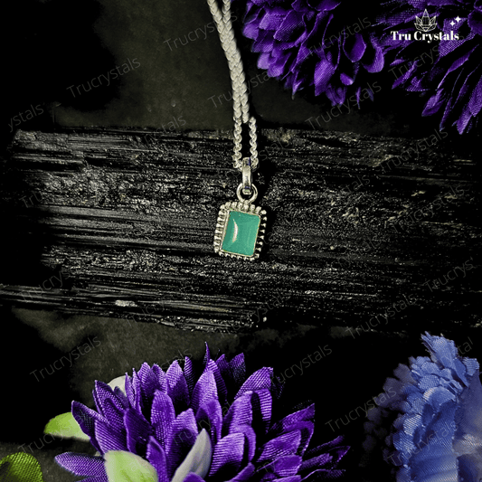 Silver Green Aventurine Square Pendant