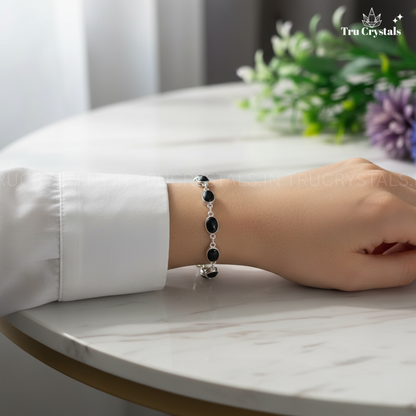 Black Tourmaline Silver Bracelet – Protection, Grounding & Energy Shield