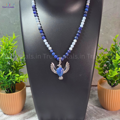 Lapis Lazuli & Angelite Bird Pendant Necklace – Communication, Calm & Intuition