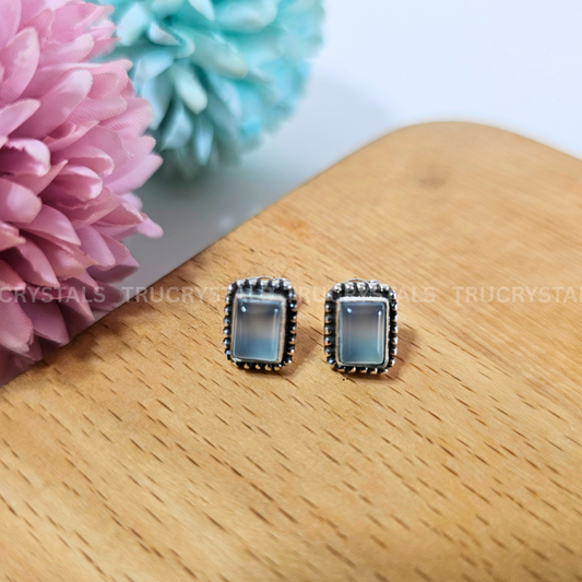 Blue Chalcedony Silver Earrings – 925 Sterling Silver