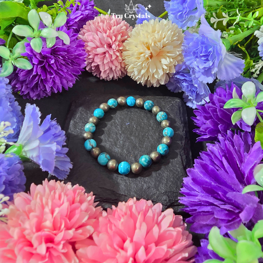 Fame & Success Bracelet — Blue African Turquoise & Pyrite | TruCrystals