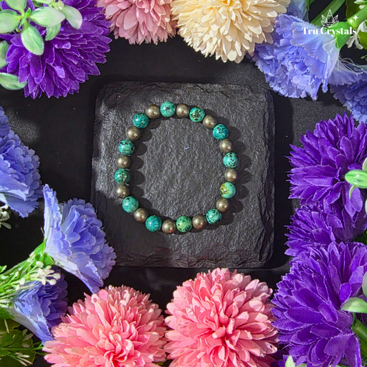 Success, Fame and Career Bracelet — Green African Turquoise & Pyrite | TruCrystals