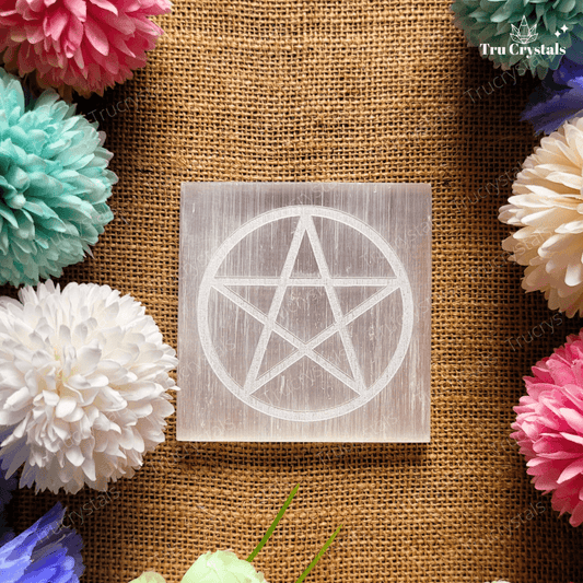 Bracelet Charging Selenite Plate- Pentacle (3x3 Inches)