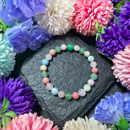 Heart Chakra crystal bracelet with Green Aventurine, Amazonite, Rhodochrosite, Rose Quartz and Kunzite beads by TruCrystals.