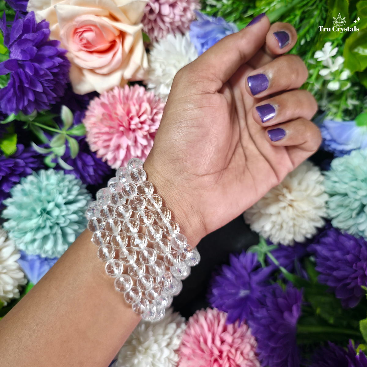8mm diamond-cut faceted Clear Quartz crystal bracelet for clarity, focus, positive energy and intention-setting by TruCrystals