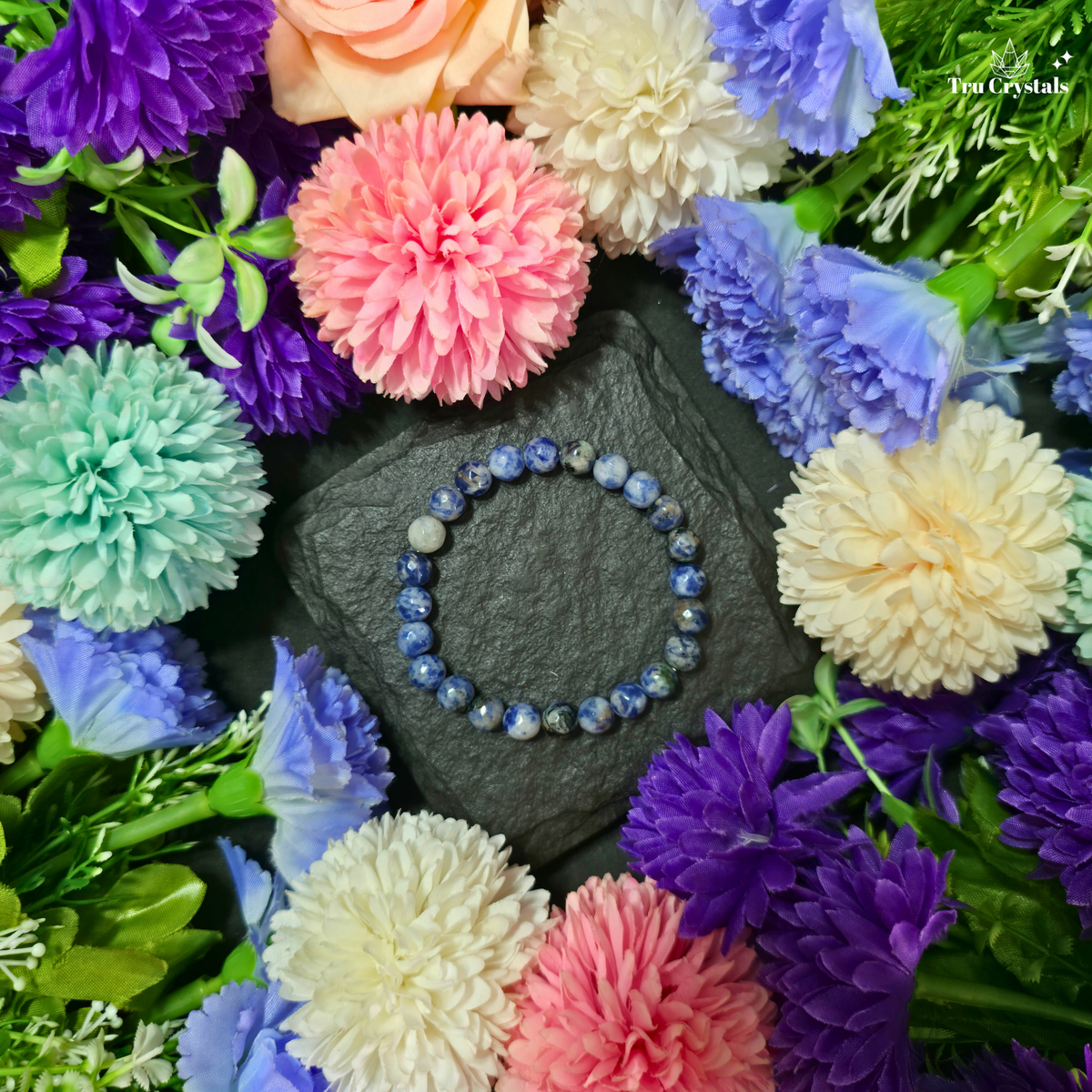 Faceted natural Sodalite crystal bracelet with deep blue and white patterns for intuition, clear thinking and calm communication by TruCrystals