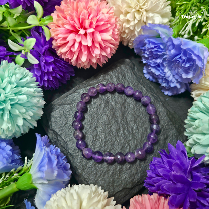 8mm faceted genuine Amethyst crystal bracelet with natural violet tones for calmness, intuition, meditation and spiritual awareness by TruCrystals