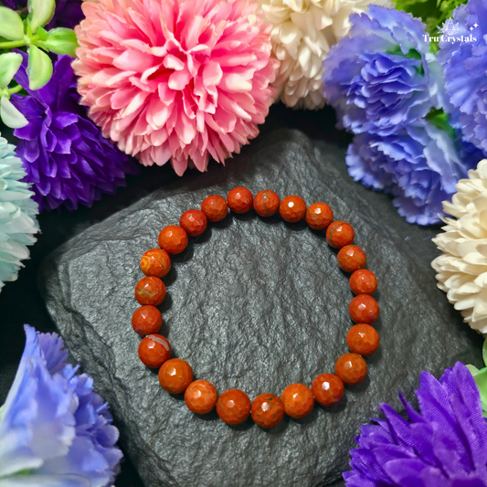 8mm faceted natural Orange Carnelian crystal bracelet for creativity, confidence, motivation, passion and inspired action by TruCrystals