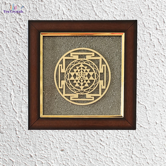 Pyrite Dust Frame with Sri yantra – Attract Wealth, Clarity & Cosmic Protection