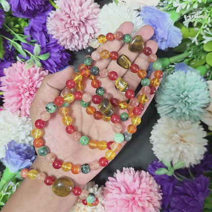 Leo Zodiac Birthstone Bracelet with 8 mm Sunstone, Carnelian, Ruby Zoisite, Tiger Eye and Citrine crystal beads by TruCrystals