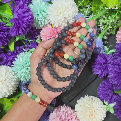 7 Chakra Lava Stone Bracelet — Grounding & Energy Balance