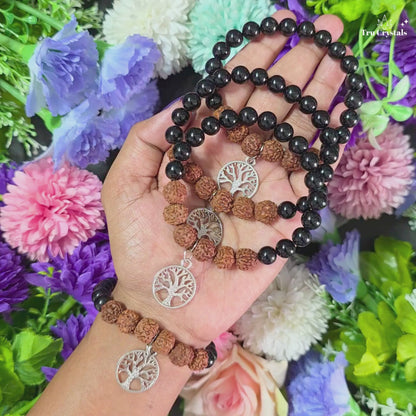 Divine Protection Bracelet — Black Tourmaline and Rudraksha