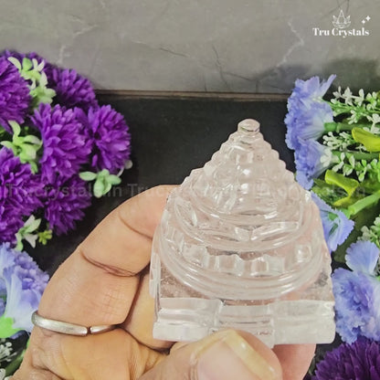 Shri Chakra (Shree Yantra) Meru in Clear Quartz(Certified)