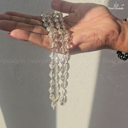 Sterling Silver Clear Quartz (Sphatik) Faceted Japa Mala (6 mm)