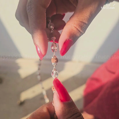 Sterling Silver Rudraksha & Clear Quartz Faceted Japa Mala-6mm