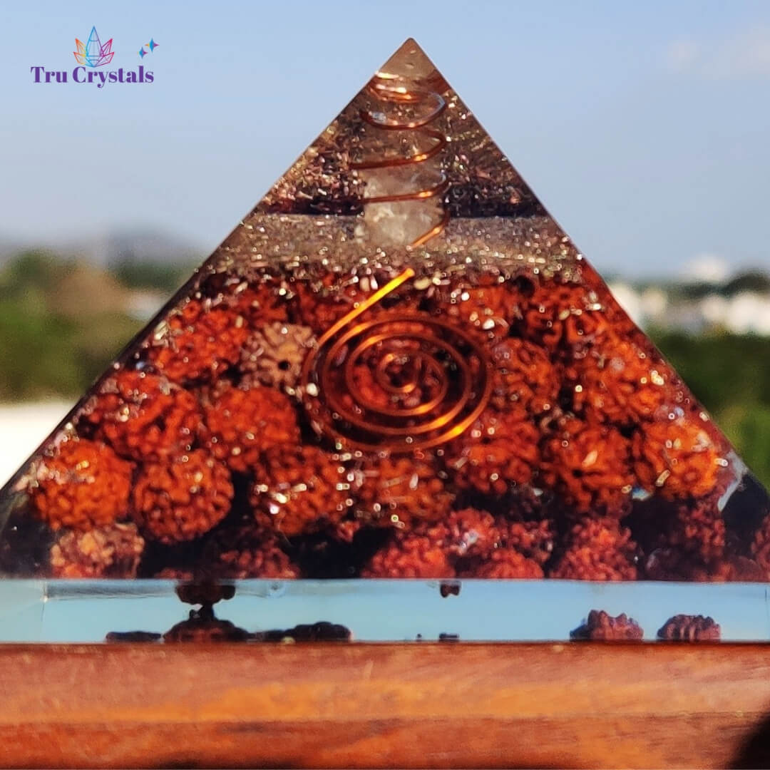 Rudraksha Orgonite Pyramid for Divine Vibrance