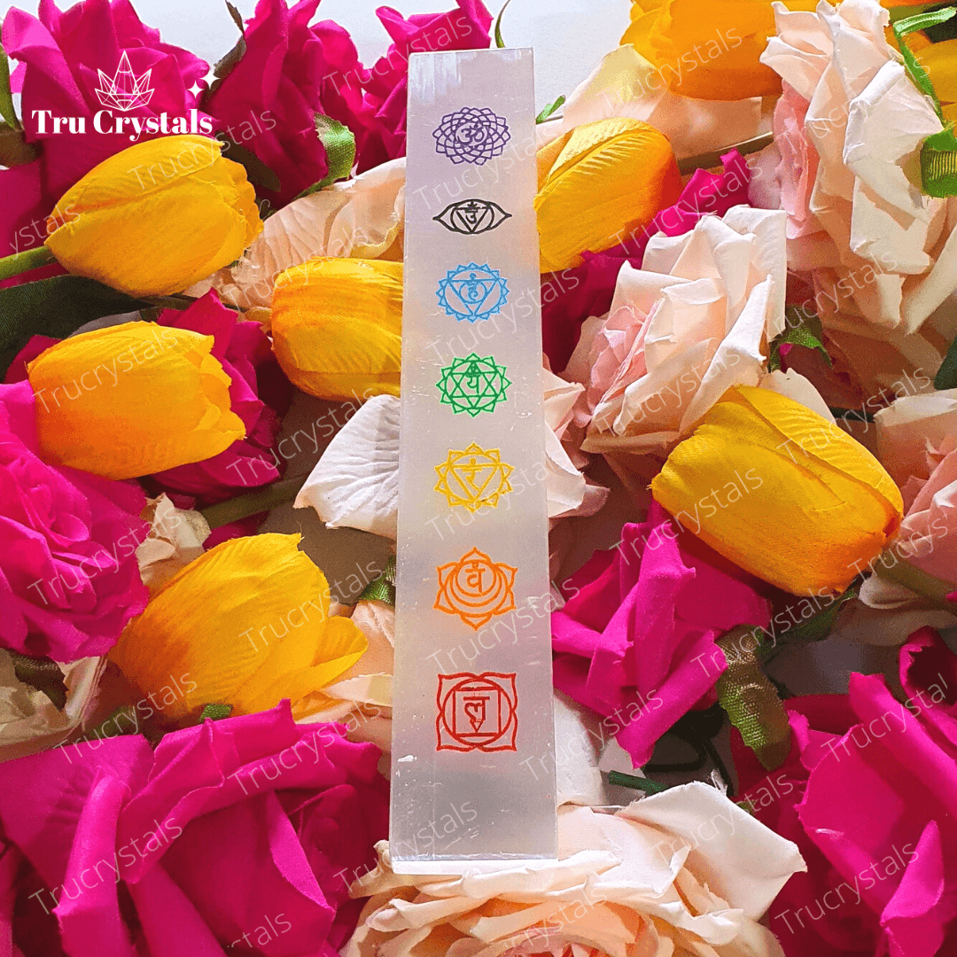Chakra Engraved Selenite Charging Bar