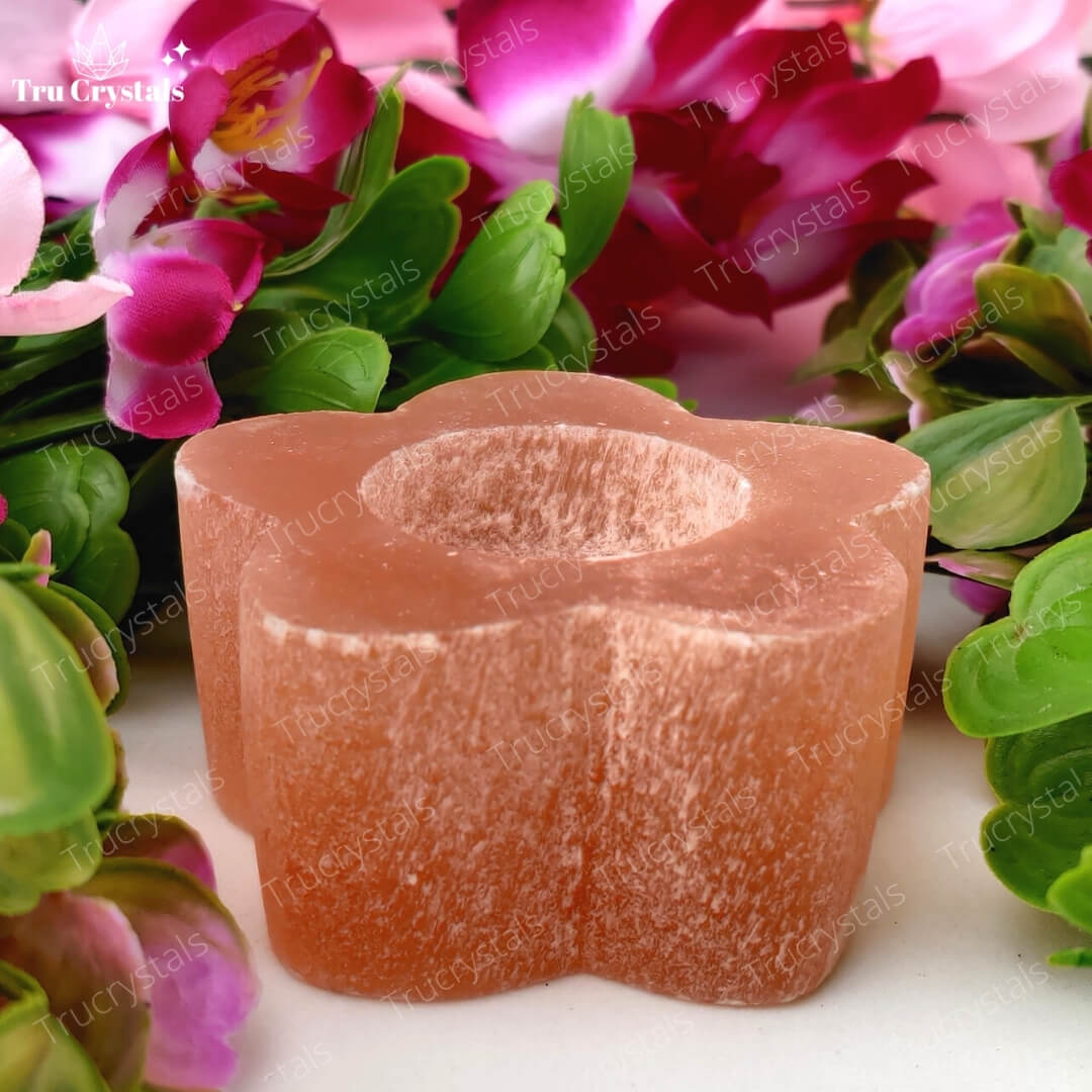 Flower Orange selenite candle holder