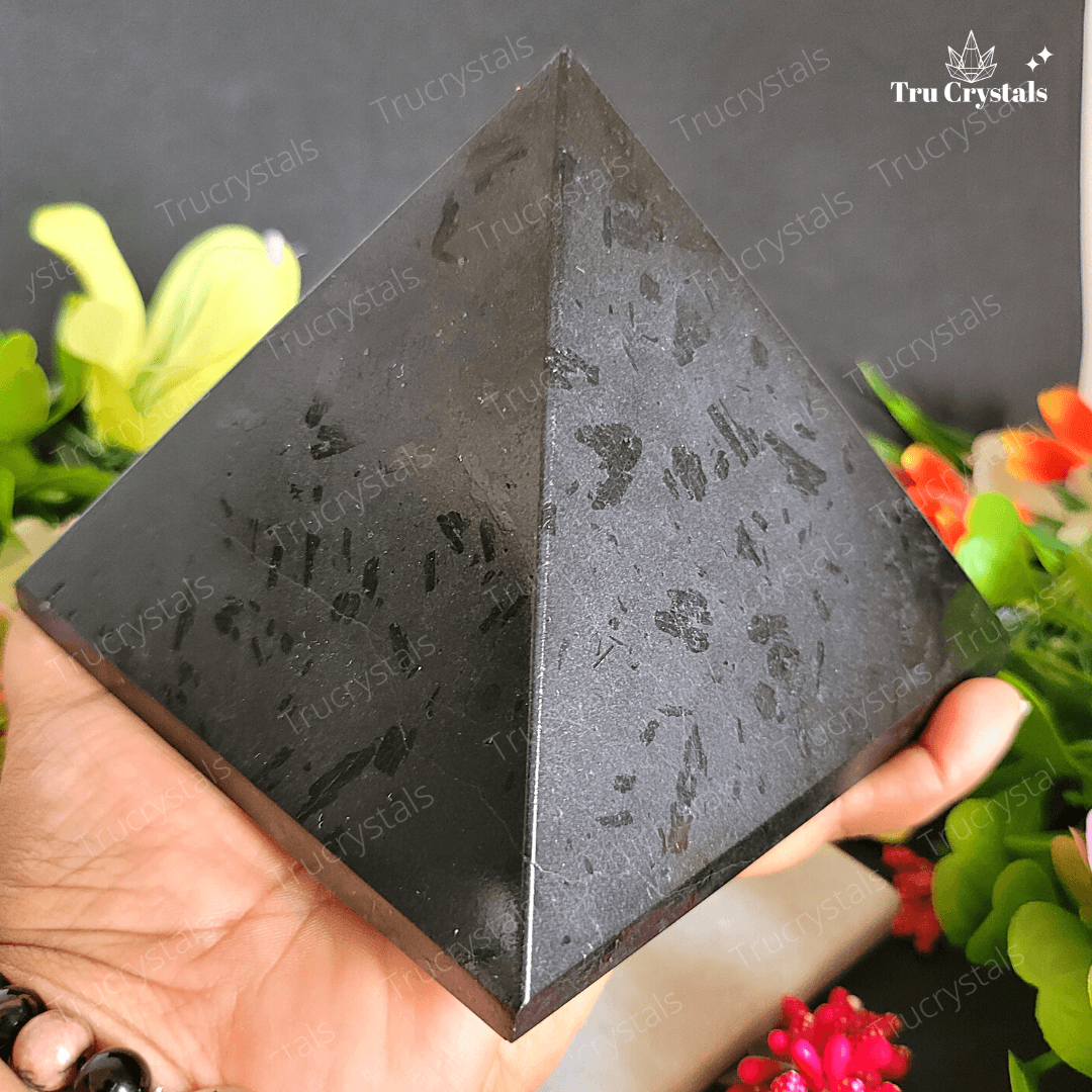 Jumbo Black Tourmaline Pyramid For Protection (Certified) 5 inches