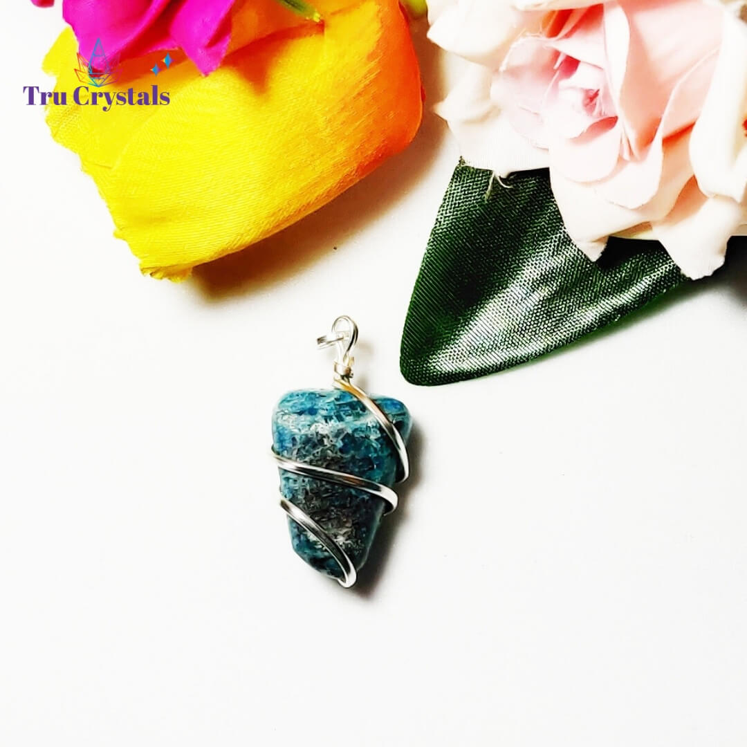 Wire Wrapped Blue Apatite pendant