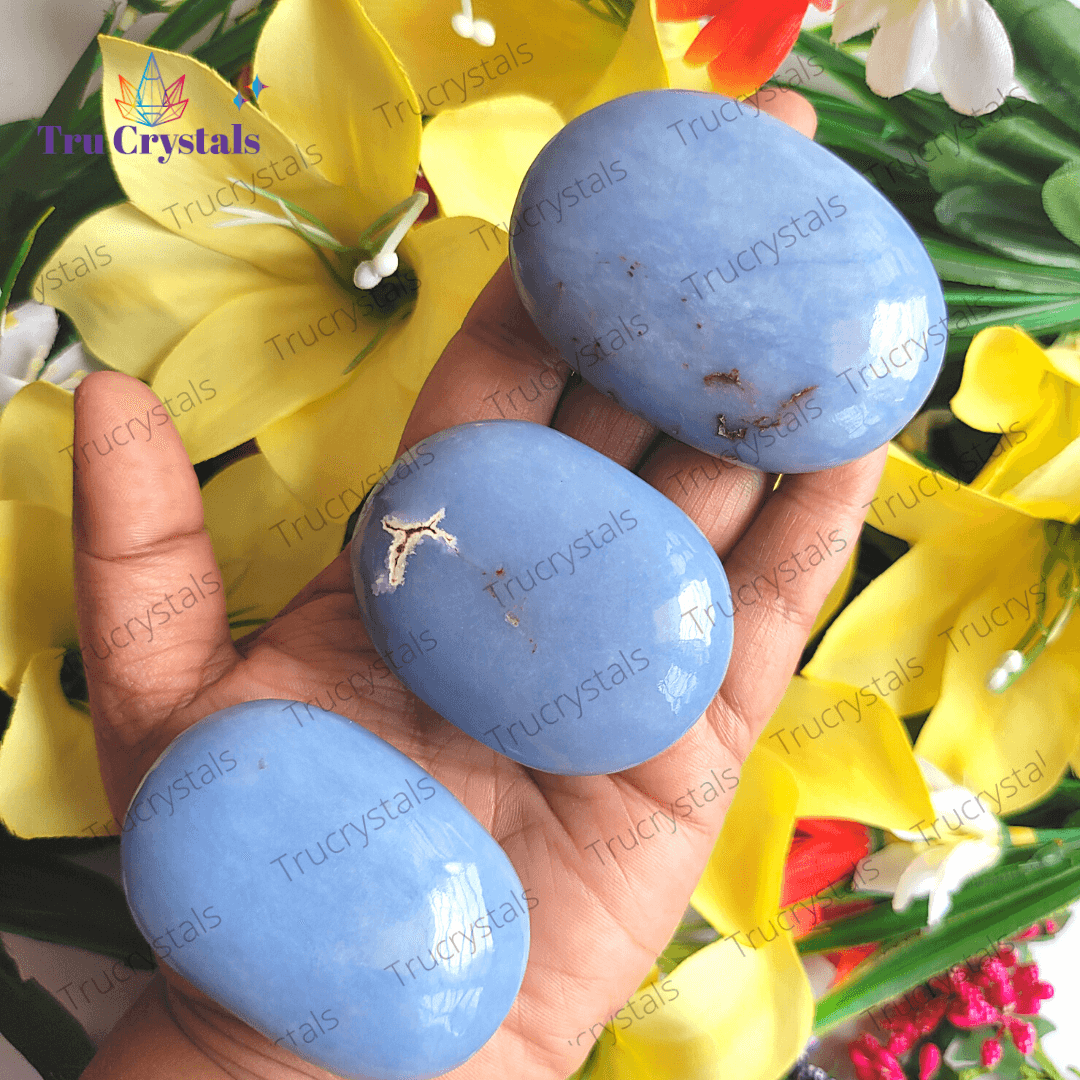 Angelite Palm Stone to Connect to Healing Angels