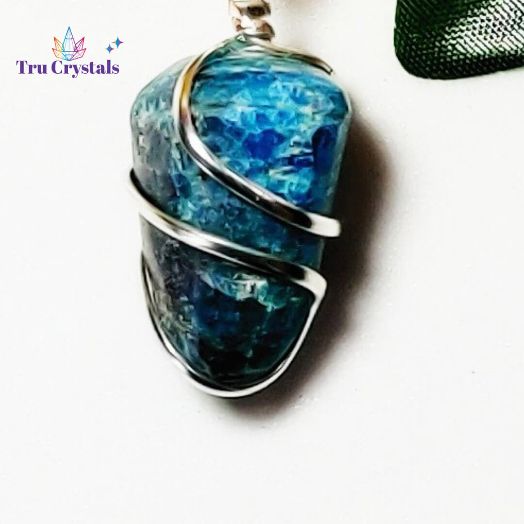 Wire Wrapped Blue Apatite pendant