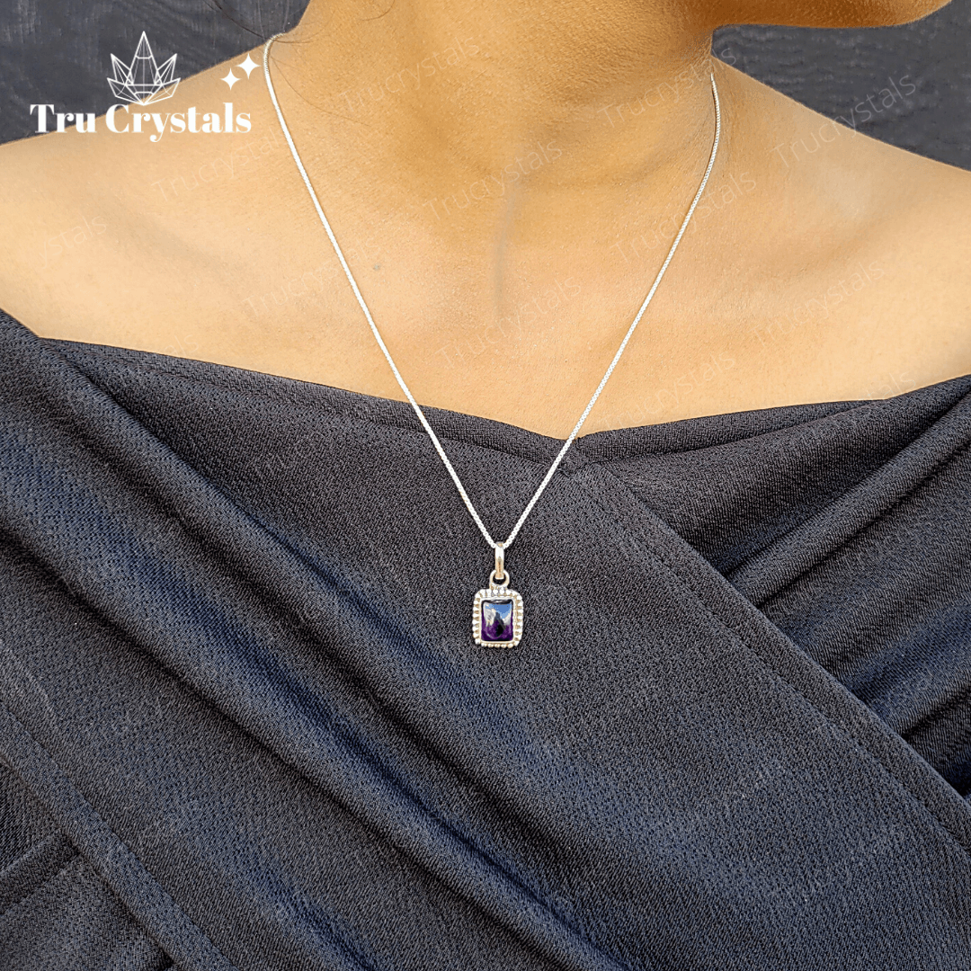 Sterling Silver Amethyst Pendant- Square