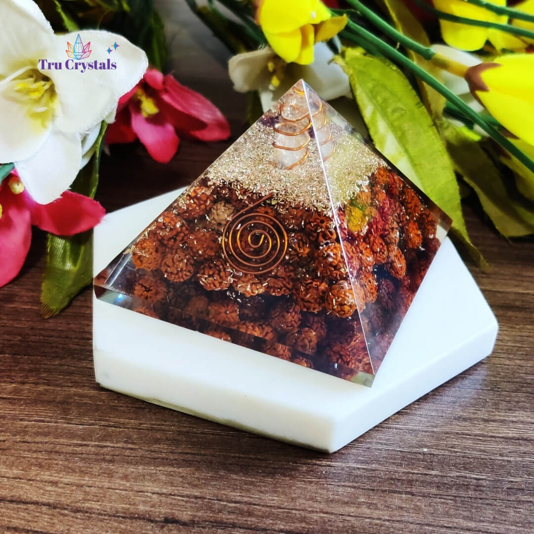 Rudraksha Orgonite Pyramid for Divine Vibrance