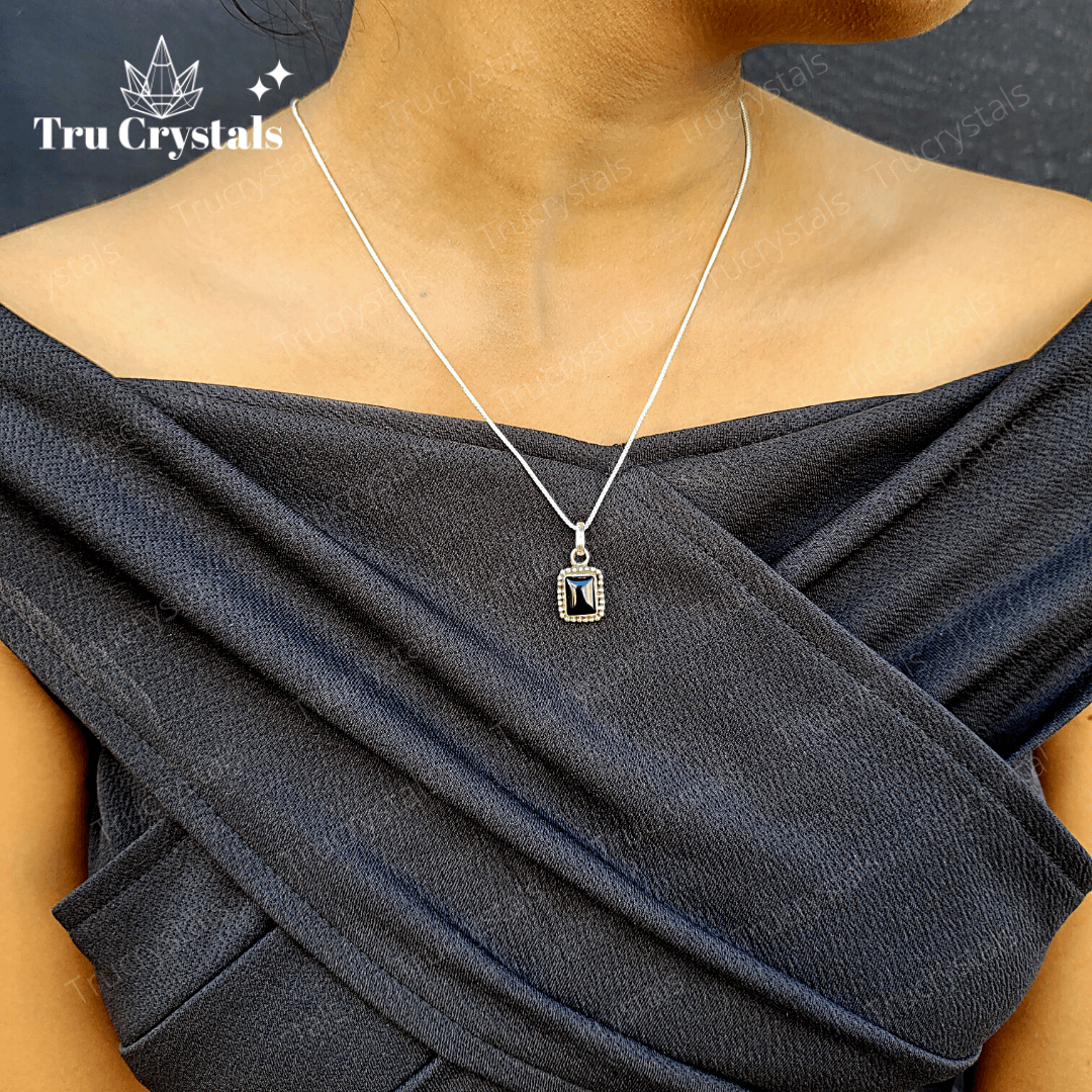 Sterling Silver Black Tourmaline Pendant-Square