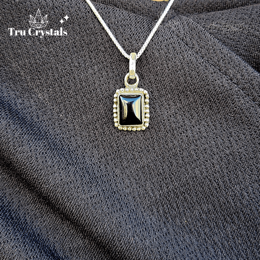 Sterling Silver Black Tourmaline Pendant-Square