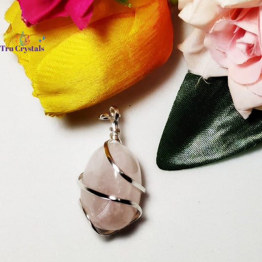 Wire wrapped Rose Quartz Tumble Pendant