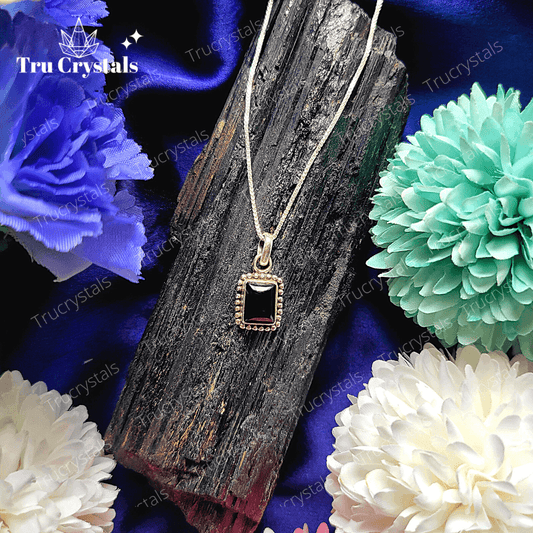 Sterling Silver Black Tourmaline Pendant-Square