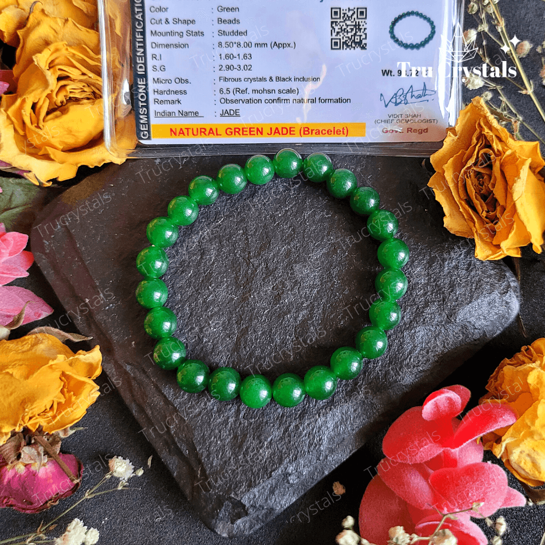 Buy Crystu Natural Green Jade Bracelet Crystal Stone 10mm Round Bead  Bracelet for Reiki Healing and Crystal Healing Stone Color  Green at  Amazonin