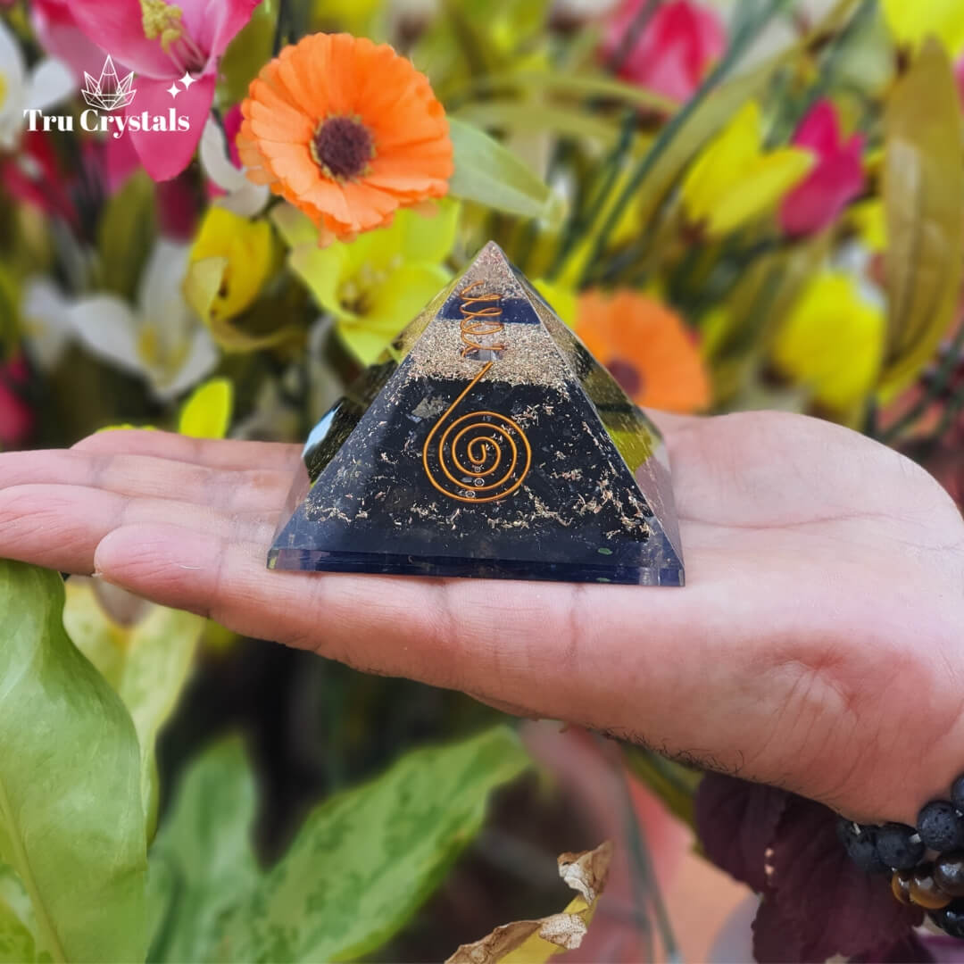 Black Tourmaline Orgonite Pyramid For Evil Eye Protection