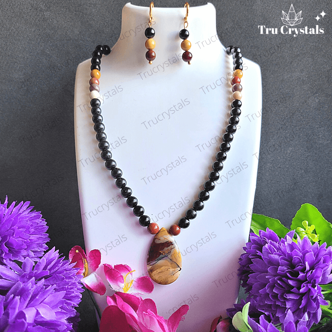 MALATI- Black Tourmaline and Mookite Jasper Necklace