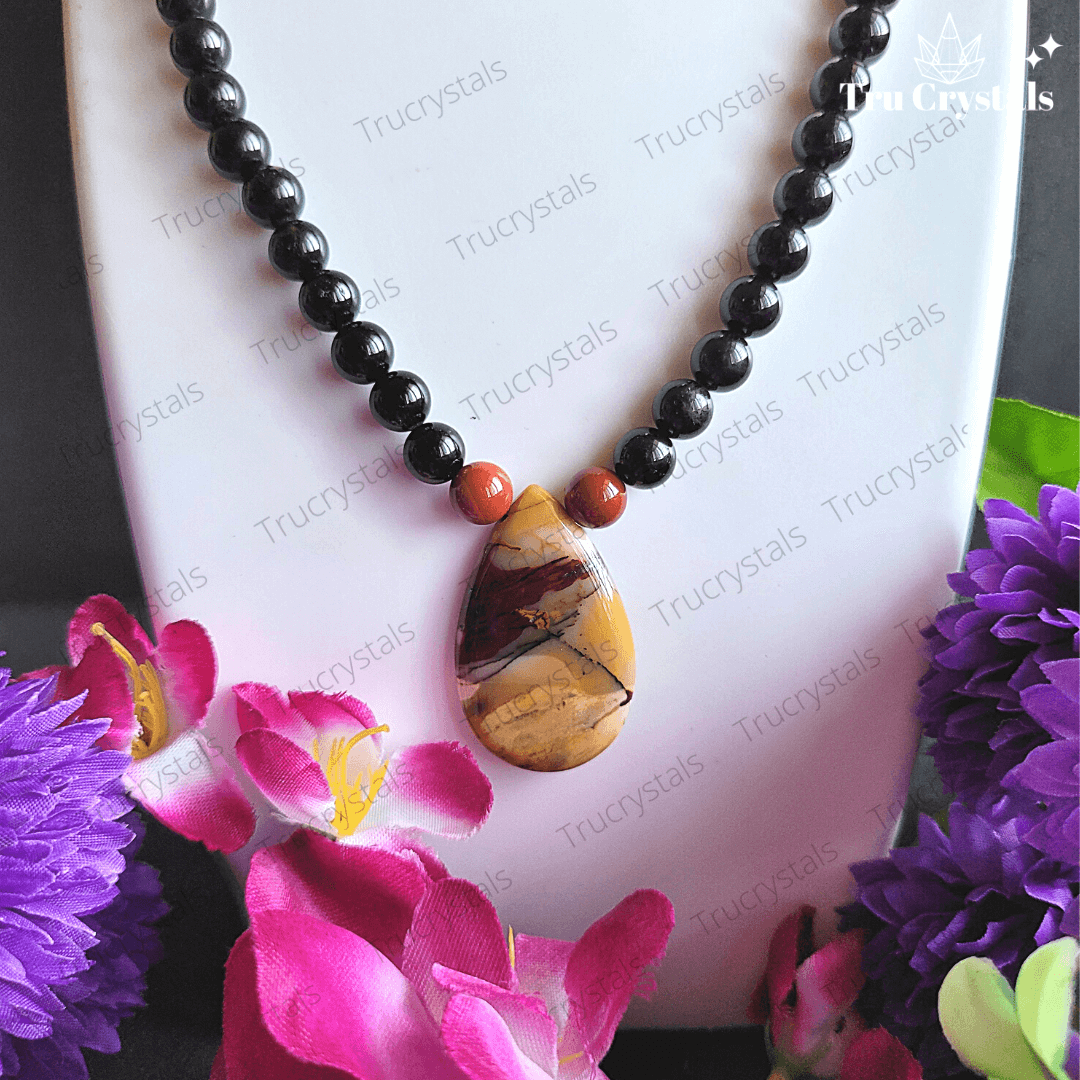 MALATI- Black Tourmaline and Mookite Jasper Necklace