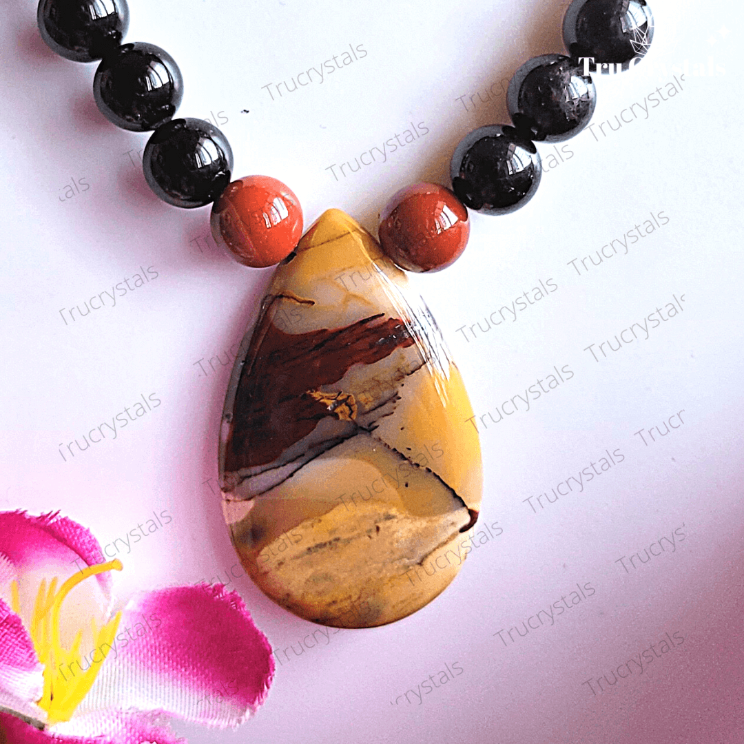 MALATI- Black Tourmaline and Mookite Jasper Necklace