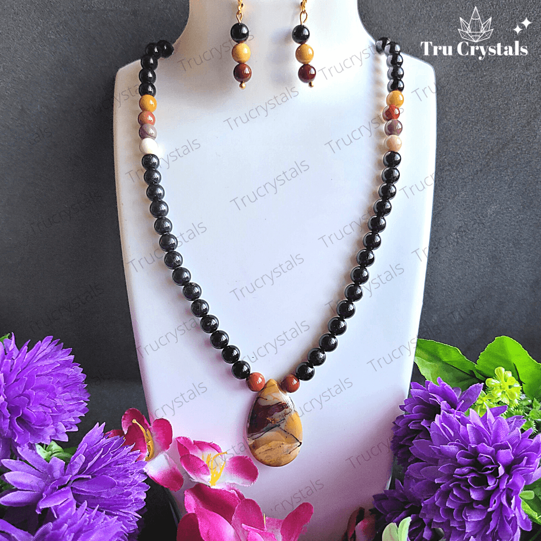 MALATI- Black Tourmaline and Mookite Jasper Necklace