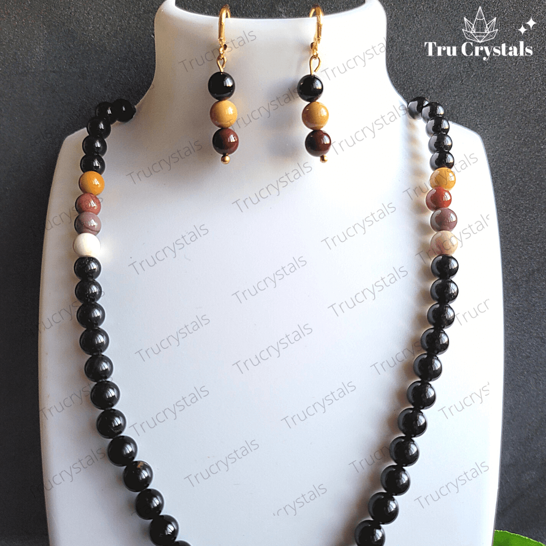 MALATI- Black Tourmaline and Mookite Jasper Necklace