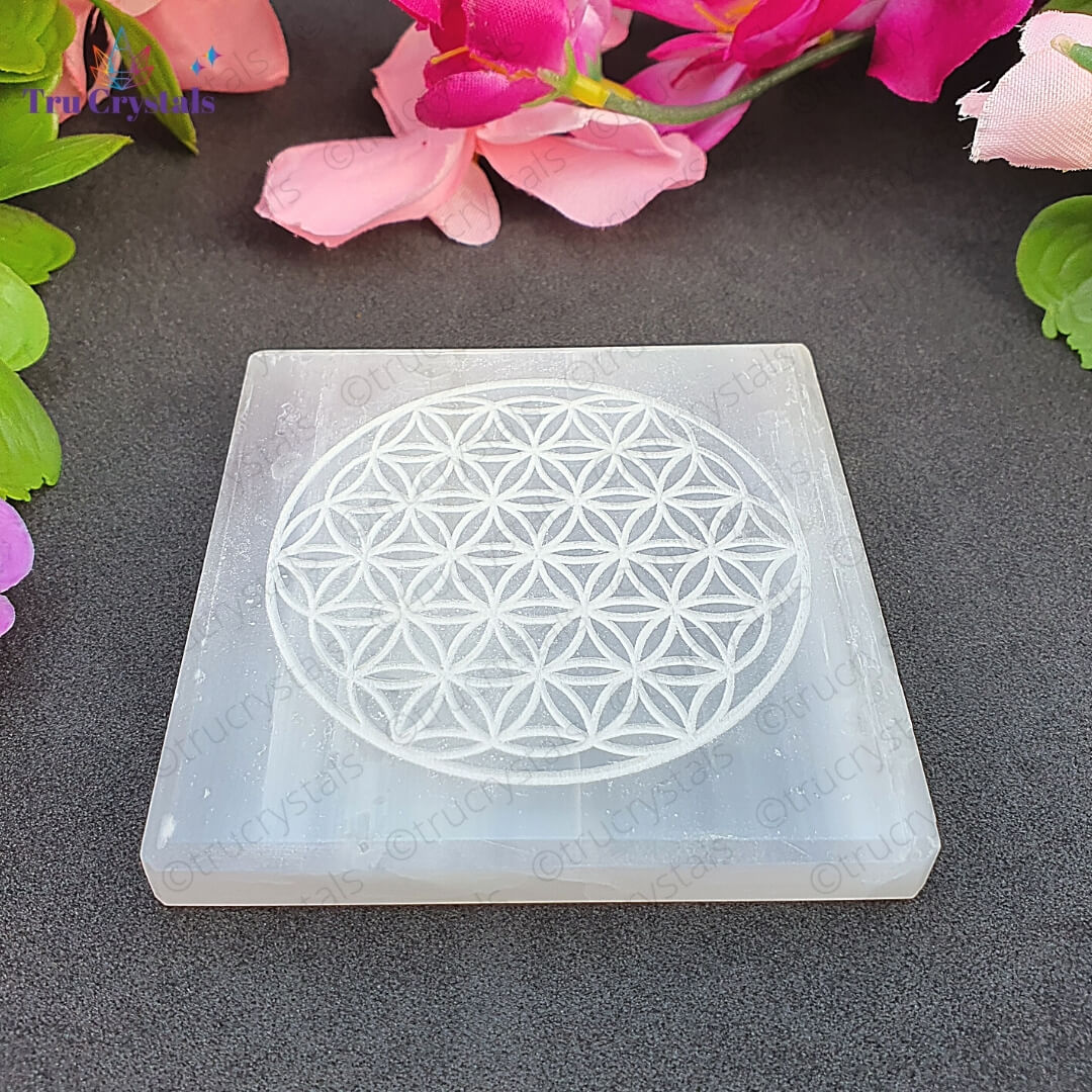 Bracelet Charging Selenite Plate: Flower of life