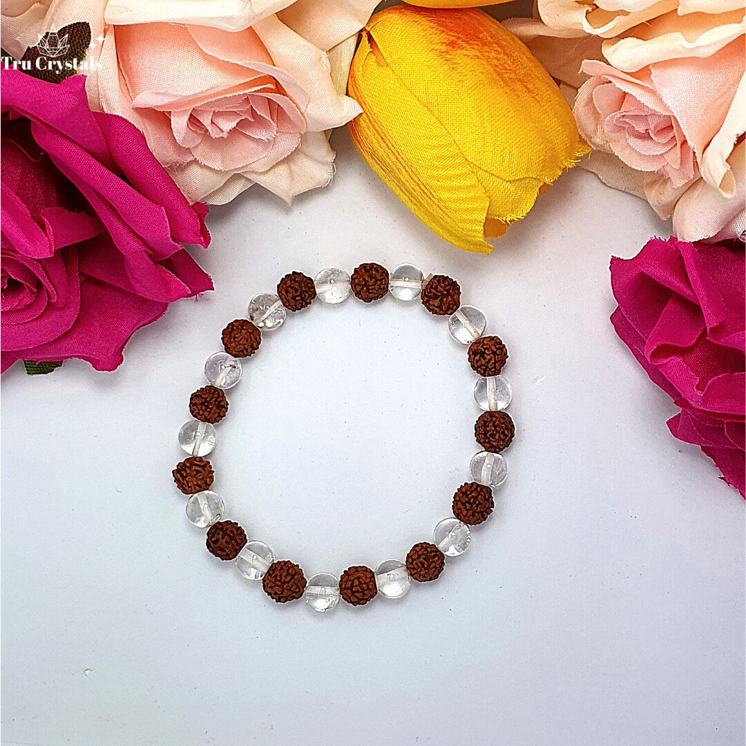 Bracelet for Divine Balance- Rudraksh & Clear Quartz