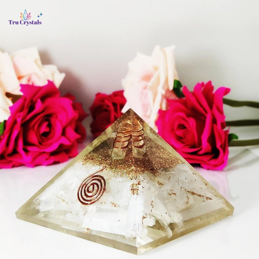 Selenite Orgonite Pyramid For Energy Cleansing